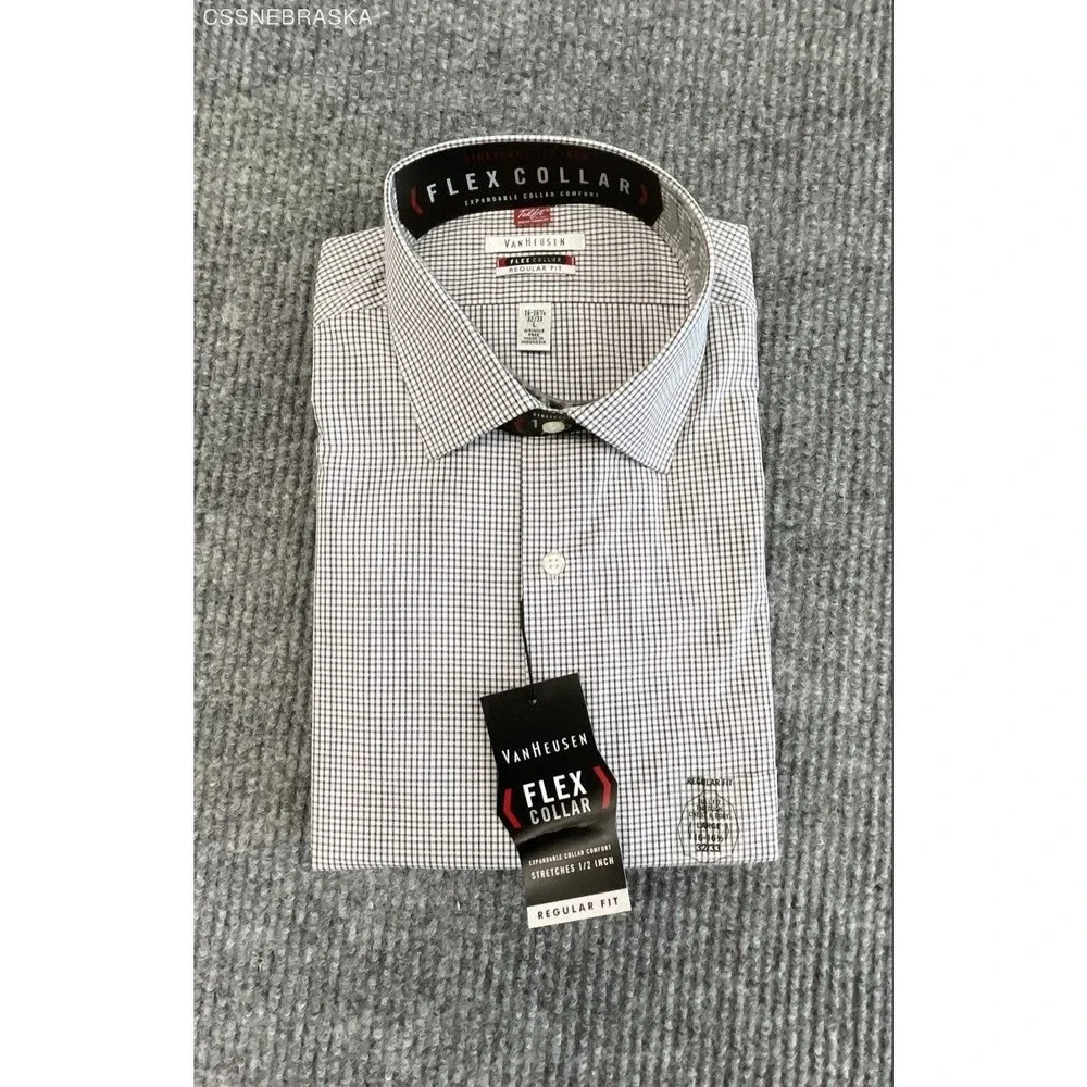 Van Heusen Men's Dress Shirt Flex Collar Regular Fit Black White Check NWT Sz L